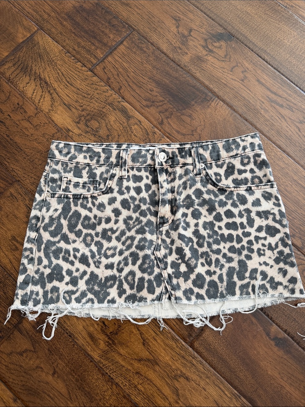 Leopard micro mini denim skirt